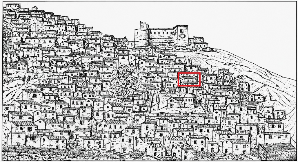Historic drawing of Cammarata with the house marked